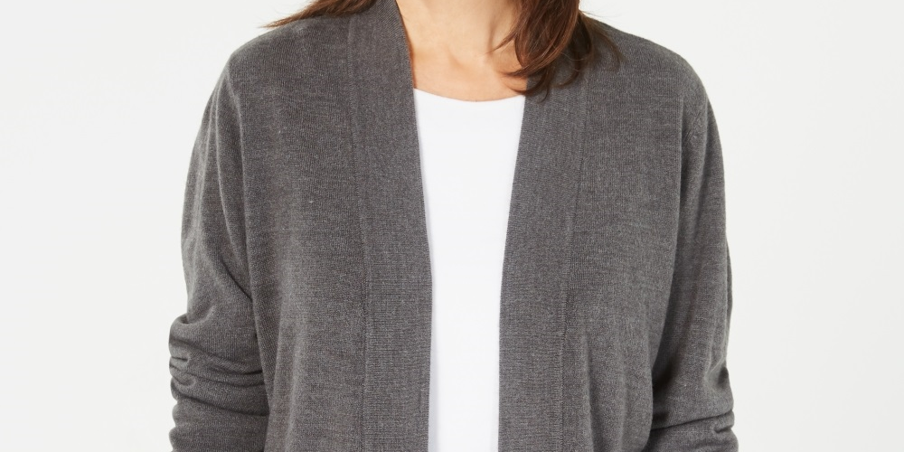 Karen Scott Cardigan Feminino Frente Aberta Cinza Escuro Tamanho PS