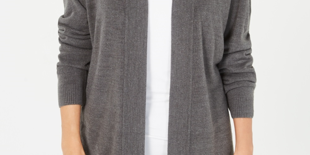 Karen Scott Cardigan Feminino Frente Aberta Cinza Escuro Tamanho PS