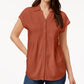 Blusa plissada com mangas e punhos feminina Style &amp; Co, laranja, tamanho grande