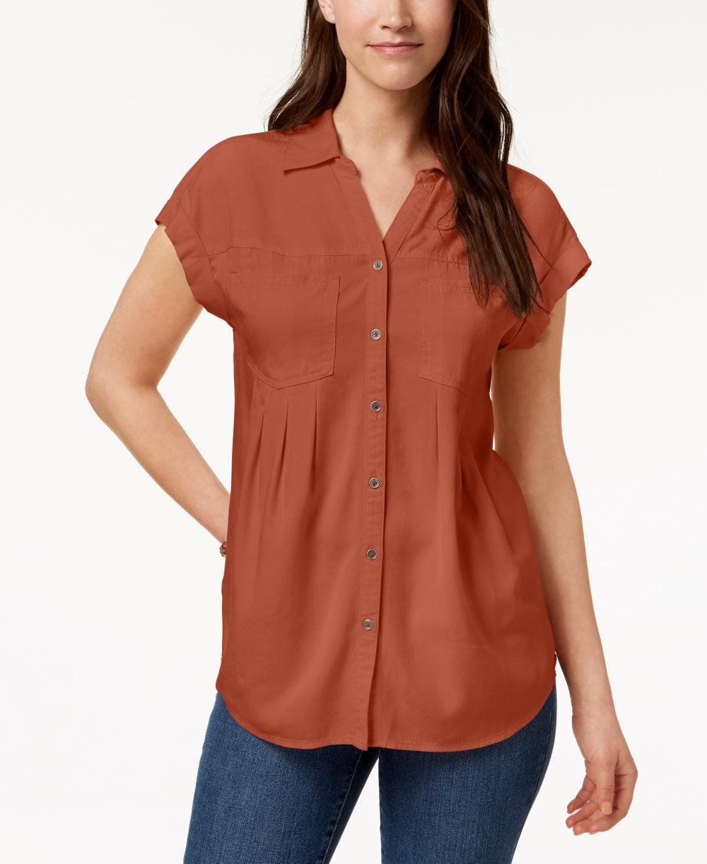 Blusa plissada com mangas e punhos feminina Style &amp; Co, laranja, tamanho grande