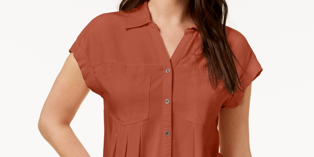 Blusa plissada com mangas e punhos feminina Style &amp; Co, laranja, tamanho grande