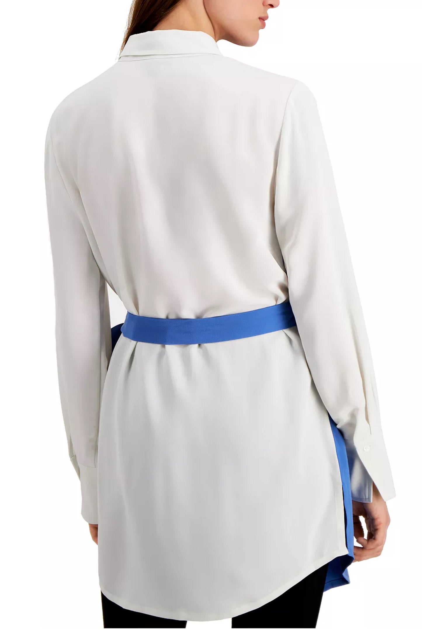 Blusa feminina Alfani com botões e manga comprida e bloco de cores, azul, tamanho X-G