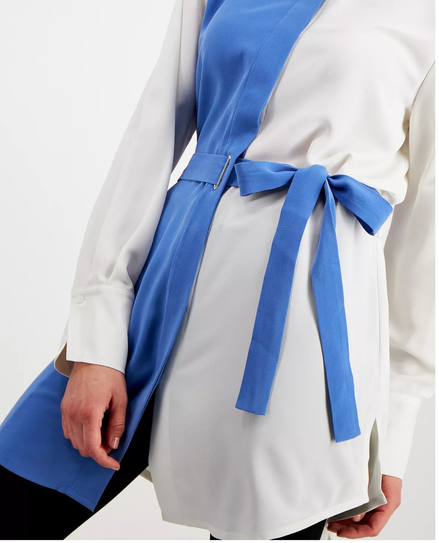 Blusa feminina Alfani com botões e manga comprida e bloco de cores, azul, tamanho X-G