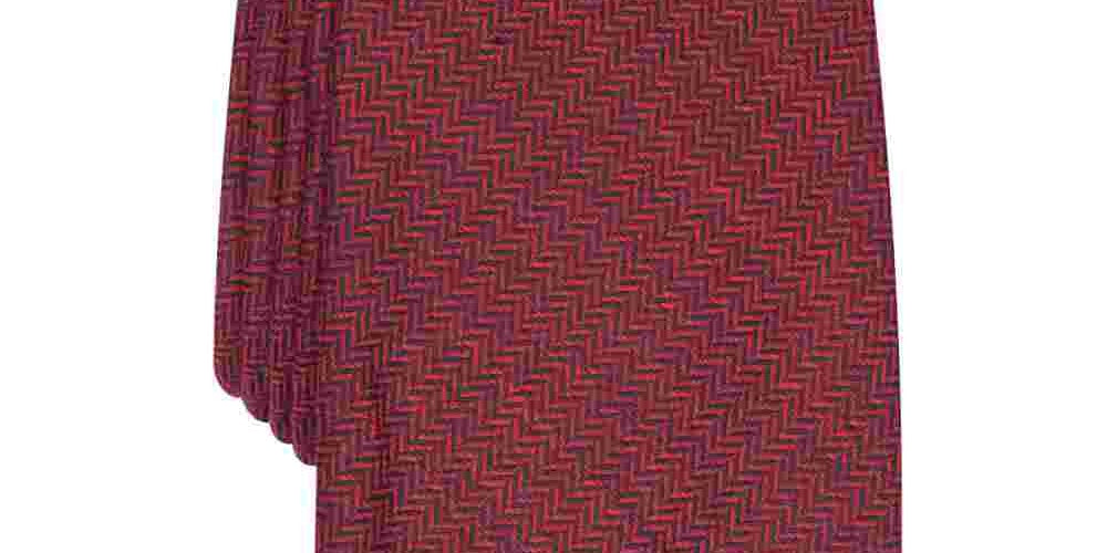 Gravata clássica espinha de peixe masculina Tasso Elba vermelha tamanho regular