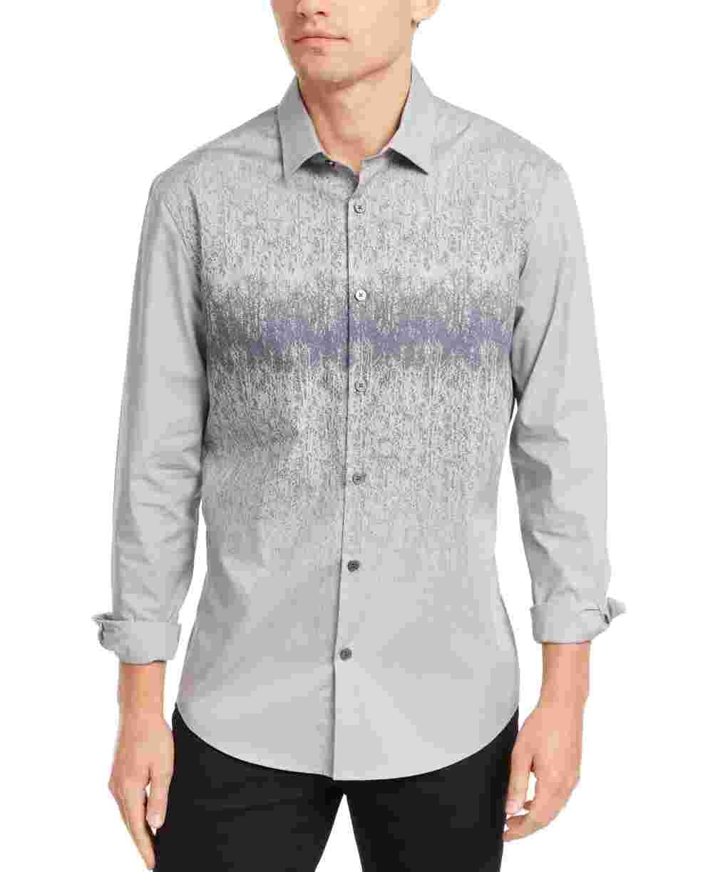 Camisa masculina Alfani com botões, pequena, galho de árvore, corte clássico, cinza, tamanho pequeno