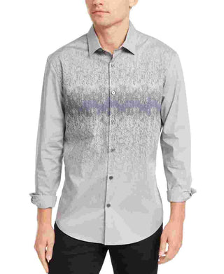 Camisa masculina Alfani com botões, pequena, galho de árvore, corte clássico, cinza, tamanho pequeno