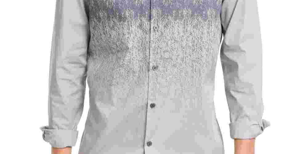 Camisa masculina Alfani com botões, pequena, galho de árvore, corte clássico, cinza, tamanho pequeno