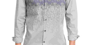 Camisa masculina Alfani com botões, pequena, galho de árvore, corte clássico, cinza, tamanho pequeno