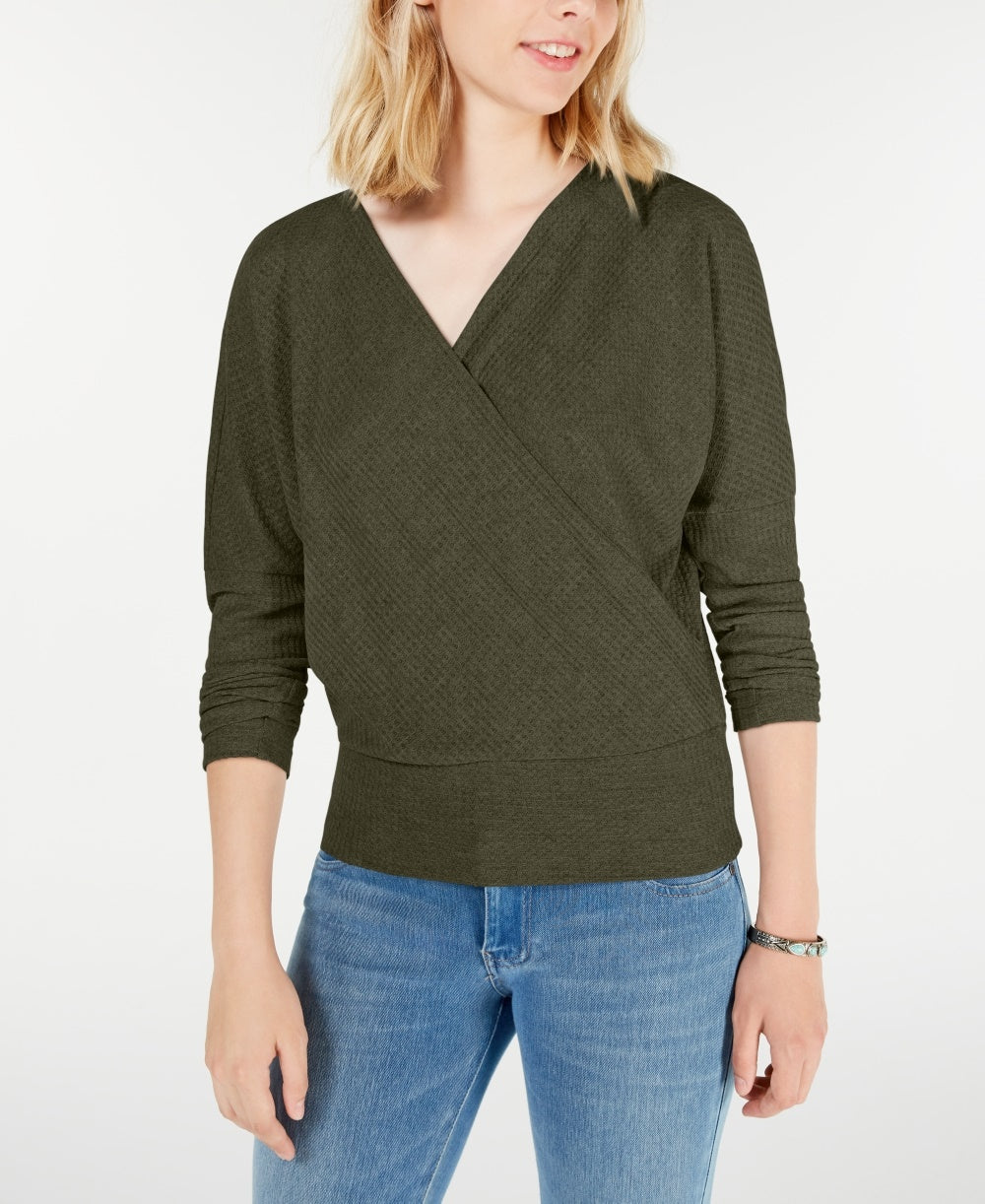 Gypsies &amp; Moondust Juniors' Surplice Waffle-Knit Top Verde Tamanho Médio