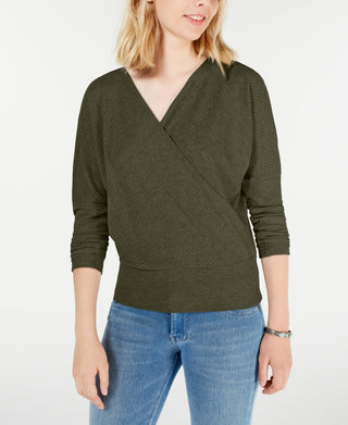 Gypsies &amp; Moondust Juniors' Surplice Waffle-Knit Top Verde Tamanho Médio