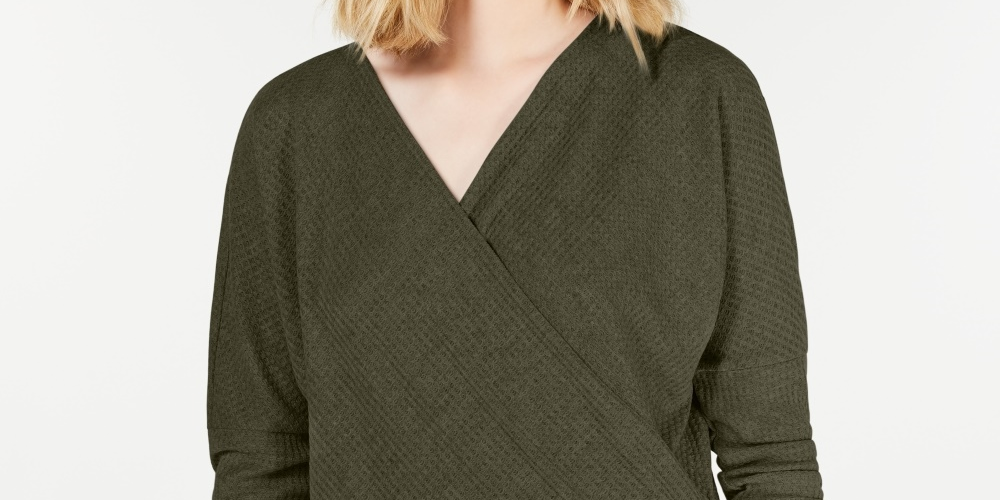 Gypsies &amp; Moondust Juniors' Surplice Waffle-Knit Top Verde Tamanho Médio