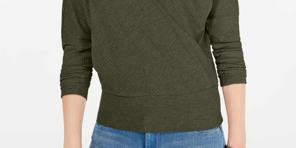 Gypsies &amp; Moondust Juniors' Surplice Waffle-Knit Top Verde Tamanho Médio