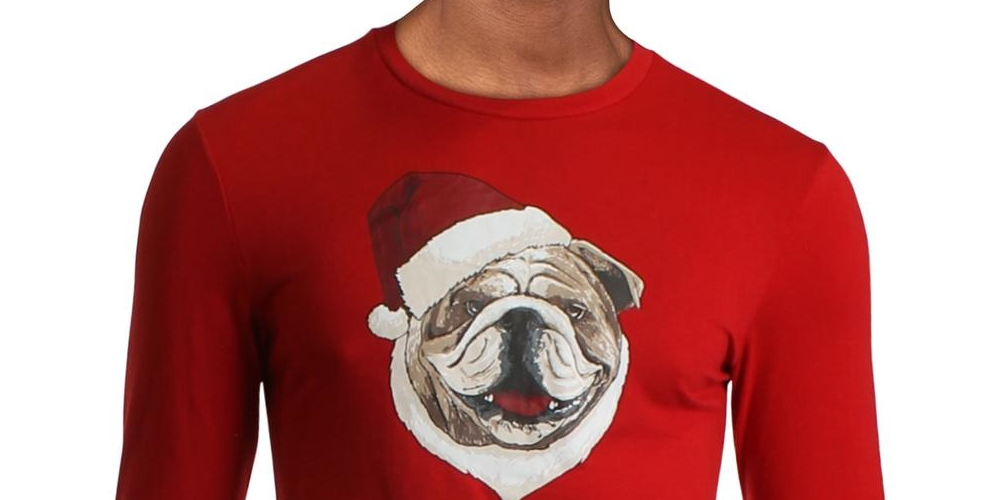 Club Room Masculino Santa Bulldog Festa de Natal Top Médio Vermelho Tamanho Grande