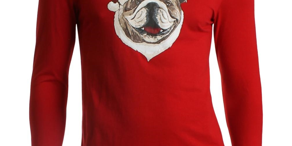 Club Room Masculino Santa Bulldog Festa de Natal Top Médio Vermelho Tamanho Grande