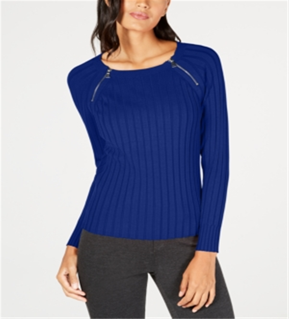 Suéter feminino com zíper e manga raglan da INC International Concepts, azul, tamanho M