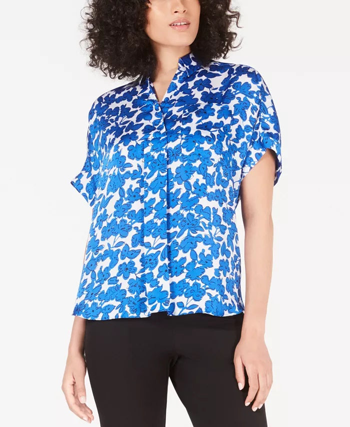 Blusa feminina com estampa floral Alfani criada na cor azul marinho, tamanho pequeno