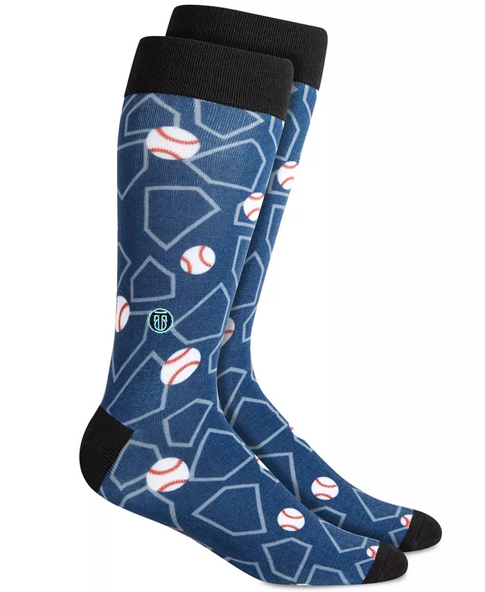Meias estampadas grandes e altas masculinas Tall Order, azul-marinho, tamanho 12-15