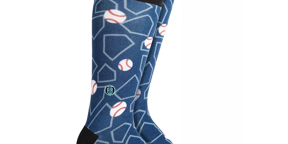 Meias estampadas grandes e altas masculinas Tall Order, azul-marinho, tamanho 12-15