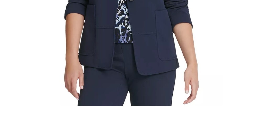 Blazer feminino DKNY sem gola e um botão, azul, tamanho 14