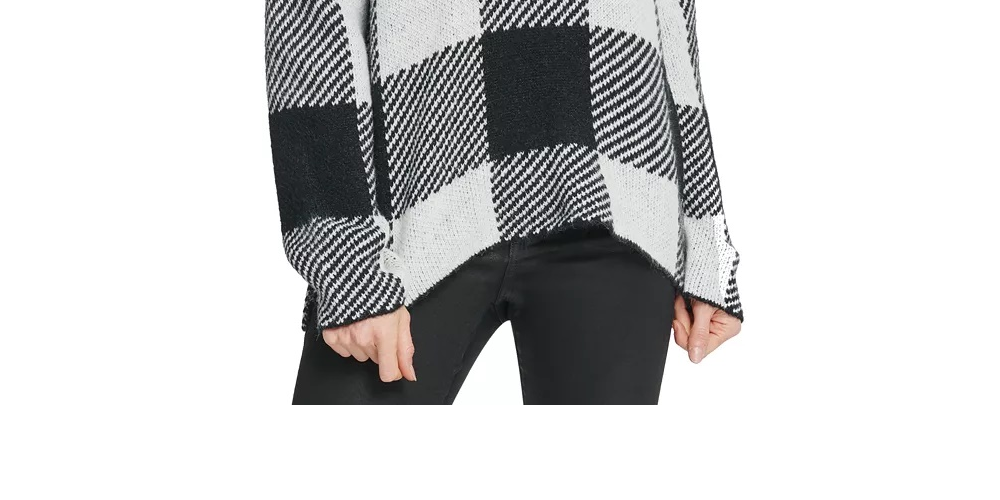 Suéter feminino DKNY xadrez branco, manga comprida, gola alta, tamanho médio