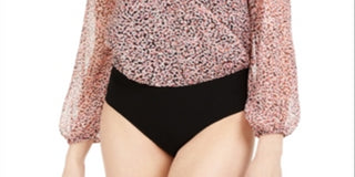 Bar III Women's Printed Surplice Bodysuit -Pink Size -Large