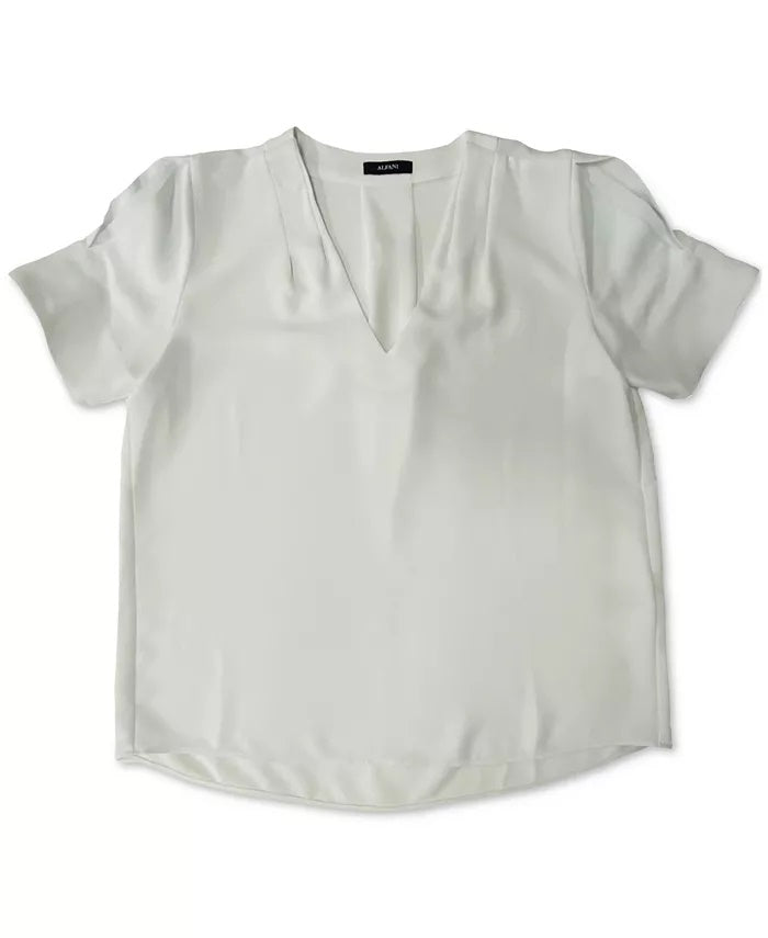 Blusa feminina Alfani plissada com decote em V, branca, tamanho grande