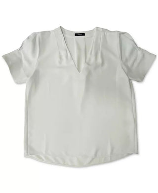 Blusa feminina Alfani plissada com decote em V, branca, tamanho grande
