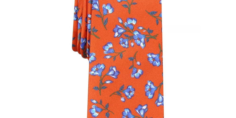 Gravata de seda floral skinny Wakely masculina Bar III, flores azuis, tamanho único