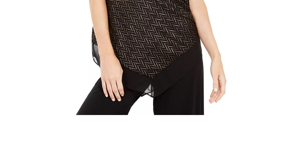 Blusa feminina Alfani metálica com bainha pontuda, preta, tamanho pequeno