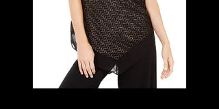 Blusa feminina Alfani metálica com bainha pontuda, preta, tamanho pequeno