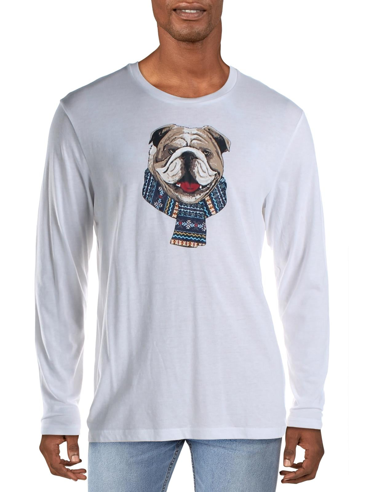Camiseta masculina Club Room Bulldog Scarf de algodão mesclado, branca, tamanho grande