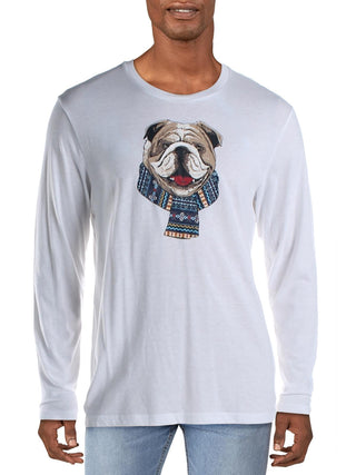 Club Room Men's Bulldog Scarf Cotton Blend Graphic T-Shirt White Size Large