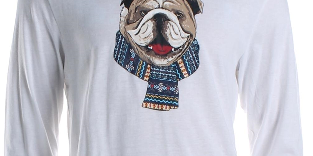 Camiseta masculina Club Room Bulldog Scarf de algodão mesclado, branca, tamanho grande