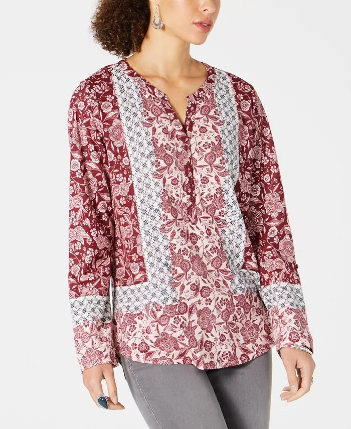 Blusa feminina com estampa de patchwork estilo &amp; co, vermelha, tamanho pequeno