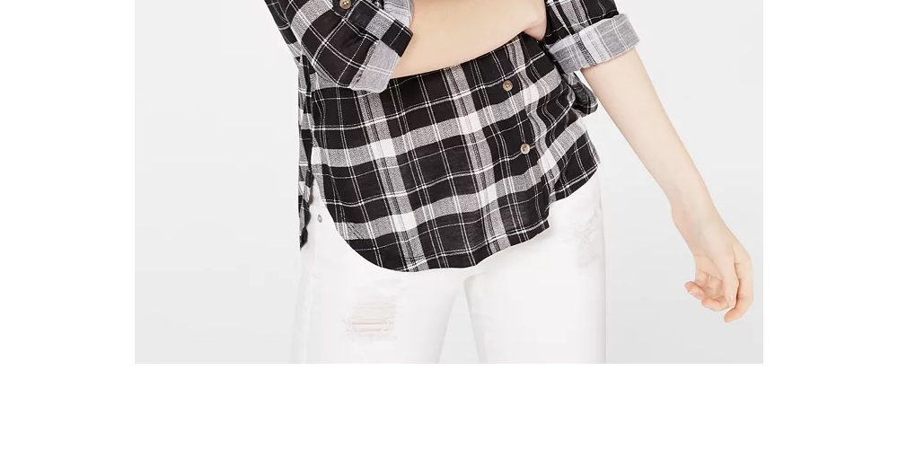 Camisa xadrez com aba dobrada Polly &amp; Esther Juniors - Preto/Branco Tamanho Médio