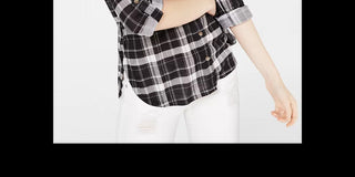 Camisa xadrez com aba dobrada Polly &amp; Esther Juniors - Preto/Branco Tamanho Médio