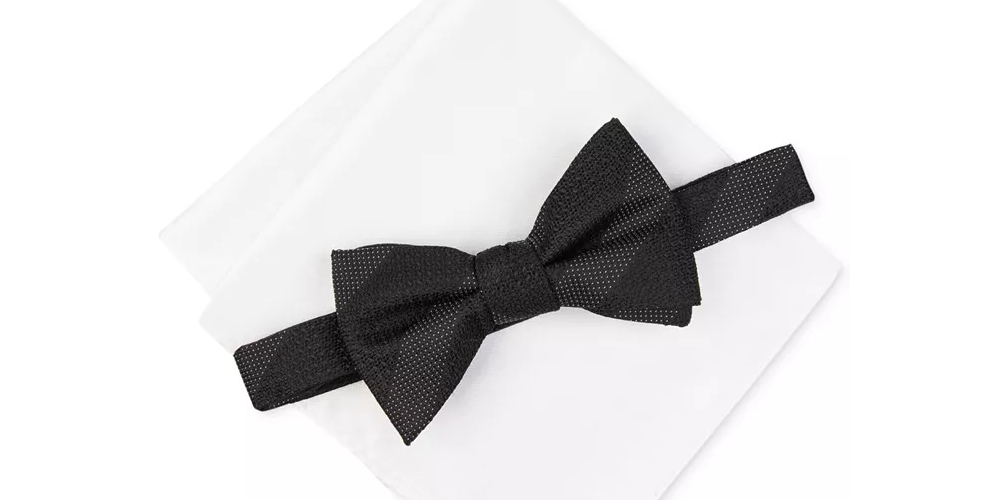 Gravata borboleta quadrada de bolso Alfani masculina Crispin de seda mista, branca, tamanho regular