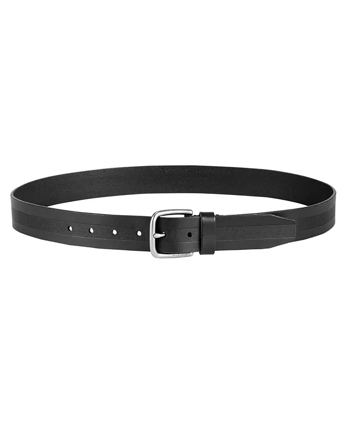Tommy Hilfiger Cinto casual masculino de couro com relevo, preto, tamanho grande