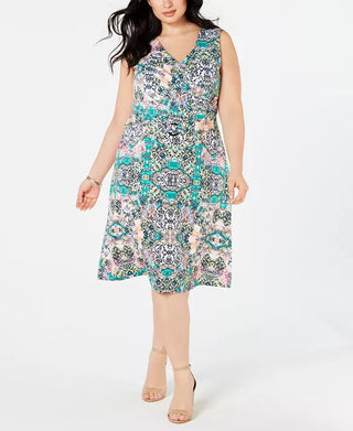 Vestido envelope feminino NY Collection Plus com estampa de jersey, azul, tamanho 3X