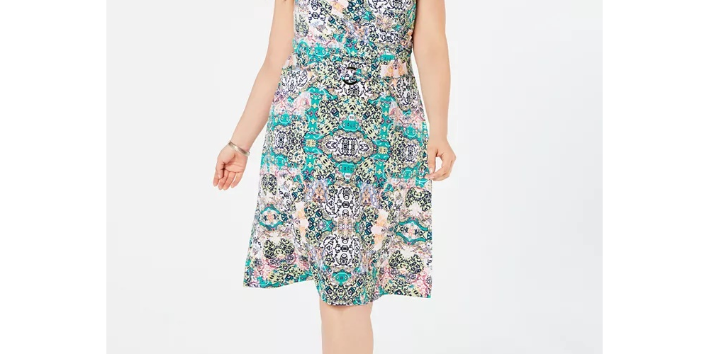 Vestido envelope feminino NY Collection Plus com estampa de jersey, azul, tamanho 3X