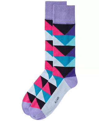 Meias sociais Alfani Masculinas Alfatech Multicoloridas Triângulos Azul Lavanda Tamanho Regular