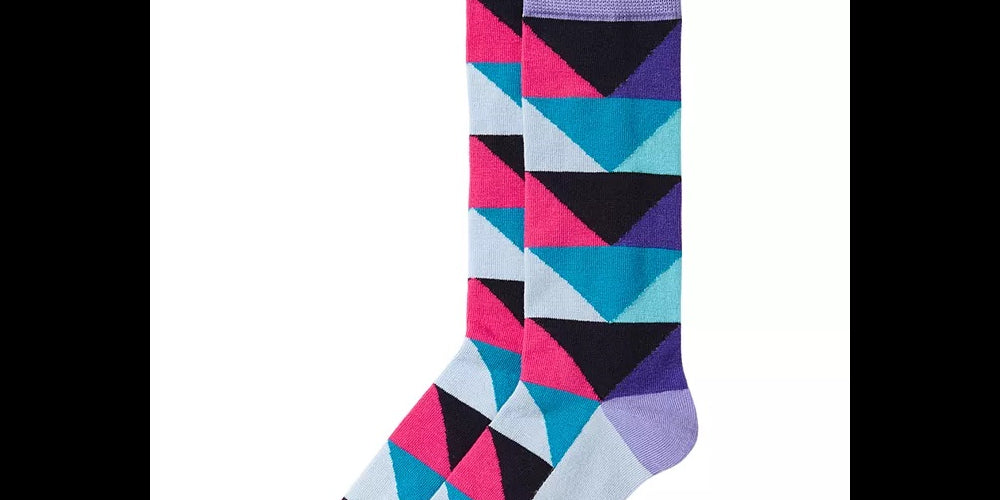 Meias sociais Alfani Masculinas Alfatech Multicoloridas Triângulos Azul Lavanda Tamanho Regular