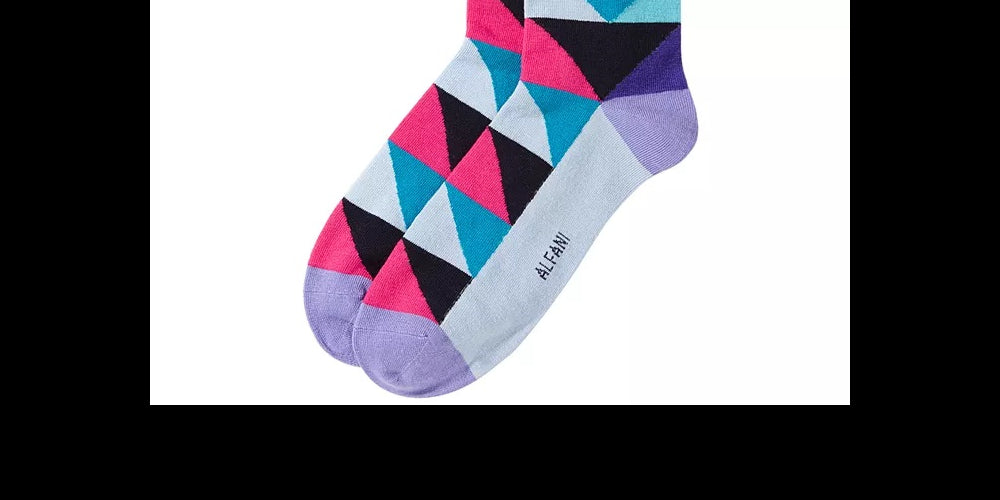 Meias sociais Alfani Masculinas Alfatech Multicoloridas Triângulos Azul Lavanda Tamanho Regular