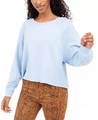 Hippie Rose Juniors' Cropped Raw-Edged Sweatshirt Blue Size X-Small