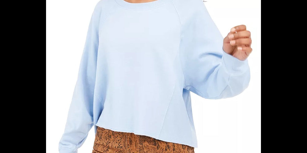 Moletom Hippie Rose Juniors Cropped com Borda Crua Azul Tamanho X-S