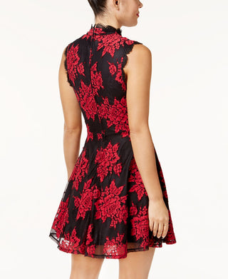 Vestido City Studios Junior's Lace Fit &amp; Flare Preto Tamanho 7