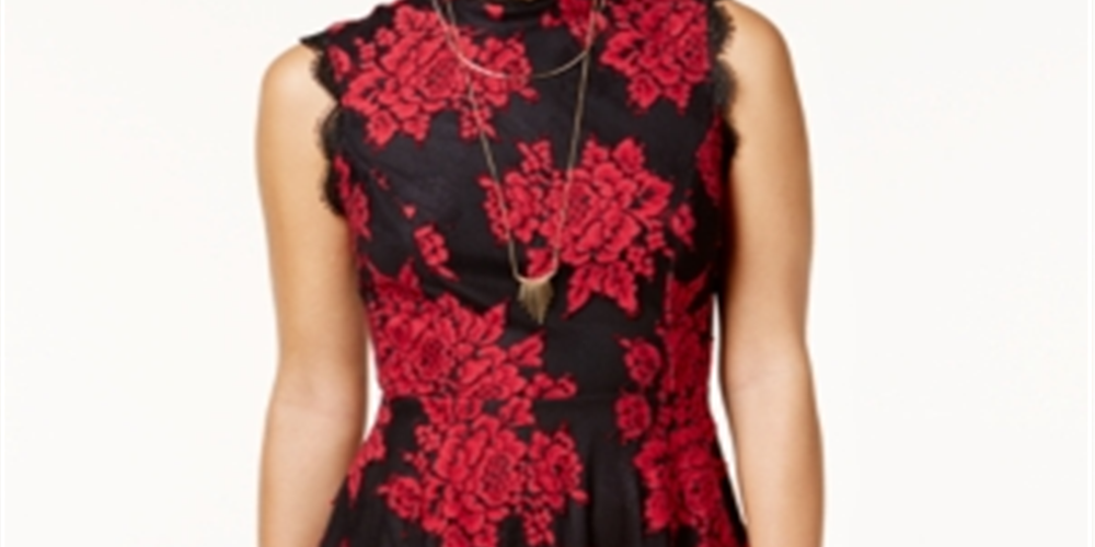 Vestido City Studios Junior's Lace Fit &amp; Flare Preto Tamanho 7