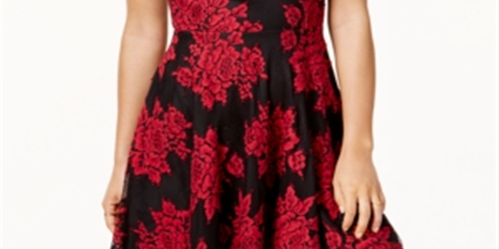Vestido City Studios Junior's Lace Fit &amp; Flare Preto Tamanho 7