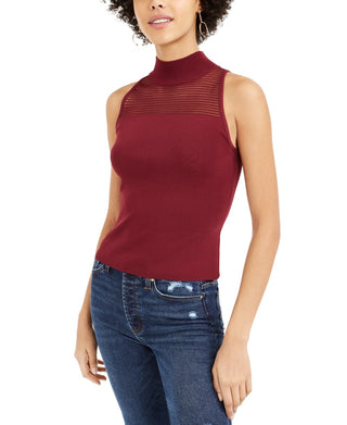 Bar III Women's Ottoman Mixed-Stitch Sweater Tank Top Red Size Medium