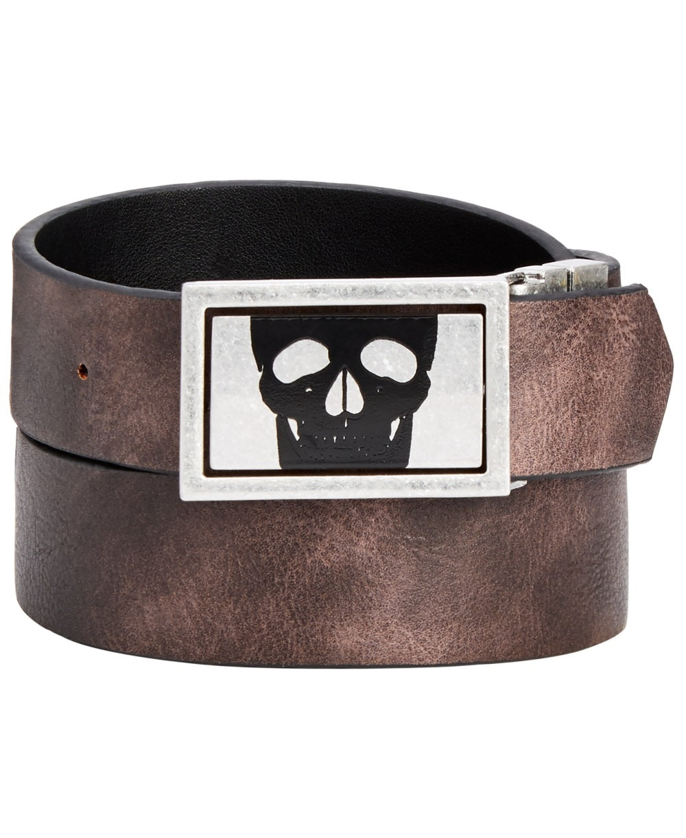 Cinto reversível com fivela de caveira masculina INC International Concepts, marrom, tamanho pequeno